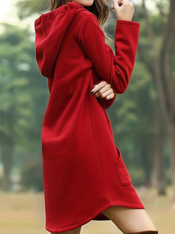 Valda - Rotes Kapuzen Sweatshirtkleid mit Taschen