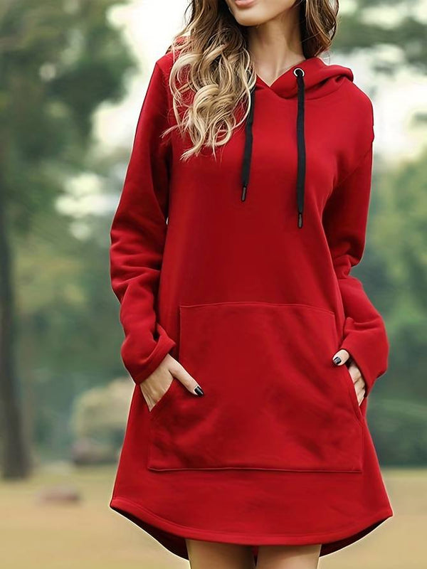 Valda - Rotes Kapuzen Sweatshirtkleid mit Taschen